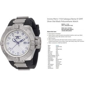 Invicta Men's 1154 Subaqua Noma IV GMT Silver Dial Black Polyurethane Watch